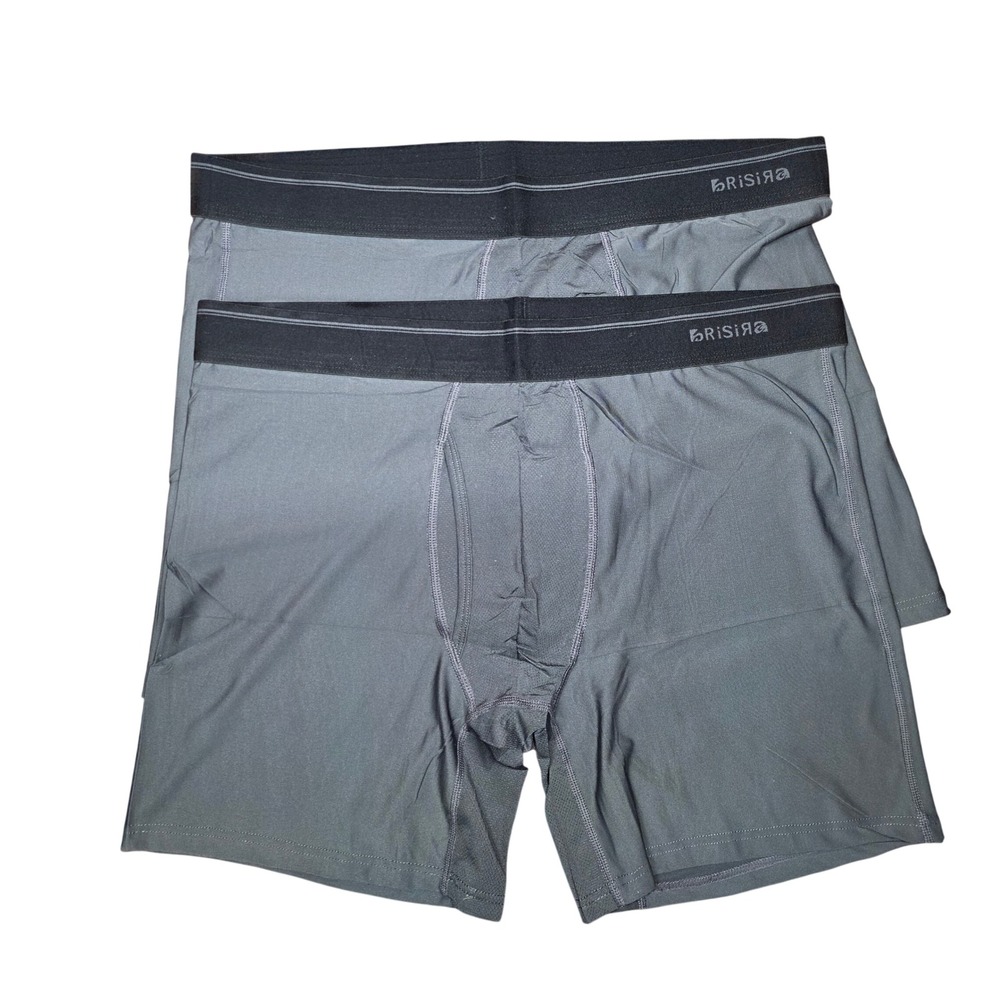 Mens Gray Coolmax Recycled Polyester Stretch Boxer Briefs 2-Pack XL